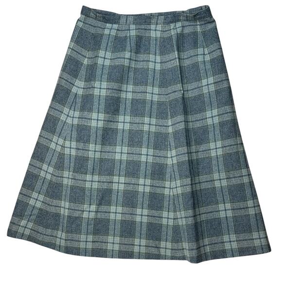 Fall Winter Vintage Pendleton 100% Wool Blue Plaid A-Line Side Zip Lined Skirt - Picture 1 of 7